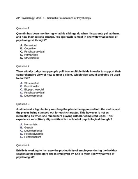 Unit 2 Review Guide to Key. . Ap psychology unit 1 worksheet answers